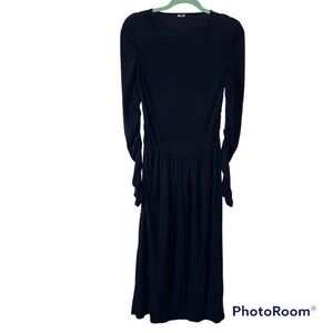 Arket Sweden Long Sleeve Cotton Midi Dress Black Medium